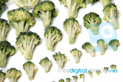 Bunch Of Broccoli Vegetables Aligned In A Perfect Way Stock Photo