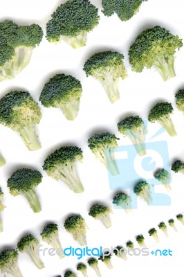 Bunch Of Broccoli Vegetables Aligned In A Perfect Way Stock Photo