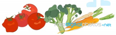 Bunch Of Carrots,  Tomatoes And Broccoli Stock Image