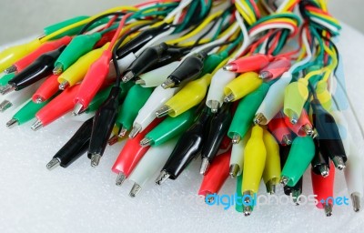 Bunch Of Electric Crocodile Plugs On White Background Electricit… Stock Photo