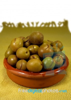 Bunch Of Green Olives Stock Photo