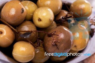 Bunch Of Green Olives Stock Photo