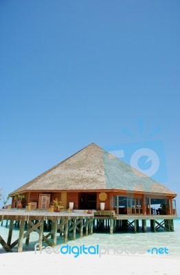 Bungalow And Beach In Maldives Stock Photo