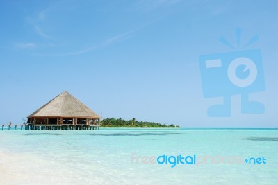 Bungalow's Architecture And Beach On A Maldivian Island Stock Photo