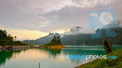 Bungalows Mountains And Lake Stock Photo