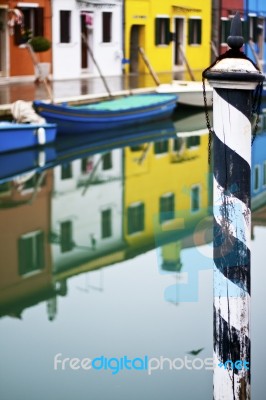 Burano Houses With Lake Stock Photo