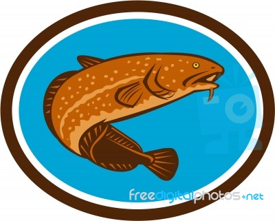 Burbot Fish Oval Retro Stock Image