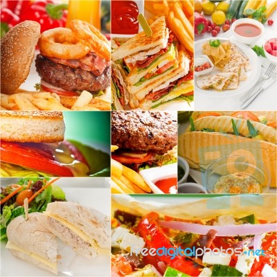 Burgers And Sandwiches Collection On A Collage Stock Photo