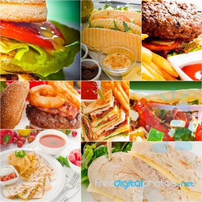 Burgers And Sandwiches Collection On A Collage Stock Photo