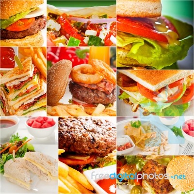 Burgers And Sandwiches Collection On A Collage Stock Photo