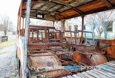 Burned The Abandoned Bus Stock Photo