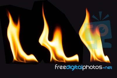 Burning Fire Flame On Black Background Stock Photo