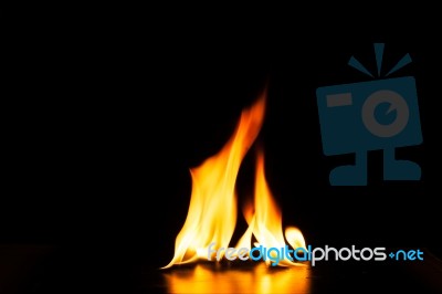 Burning Fire Flame On Black Background Stock Photo