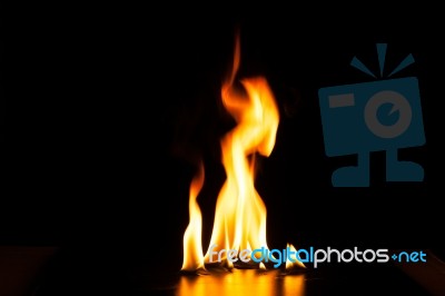 Burning Fire Flame On Black Background Stock Photo