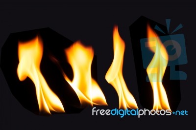 Burning Fire Flame On Black Background Stock Photo