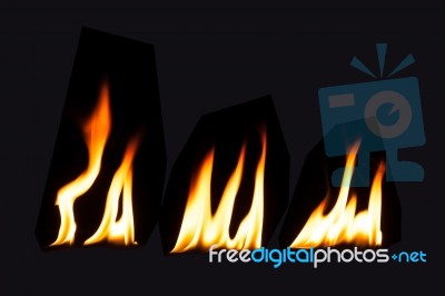 Burning Fire Flame On Black Background Stock Photo