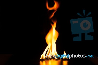 Burning Fire Flame On Black Background Stock Photo