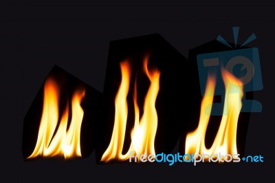 Burning Fire Flame On Black Background Stock Photo