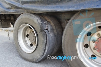 Burst Tire Truck Stock Photo