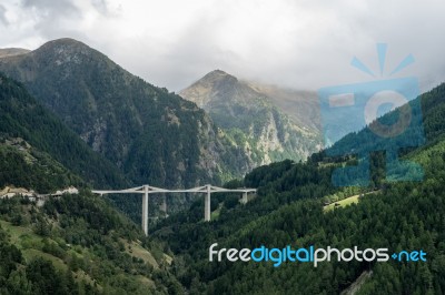 Bus Stop At Schallberg On The Simplon Pass In Switzerland Stock Photo