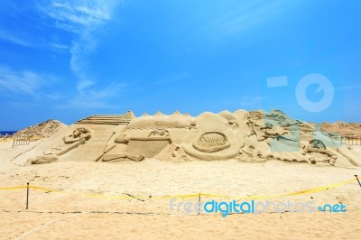 Busan, South Korea - June 1: Sand Sculptures At The Busan Sand Festival On June 1, 2015 In Busan, South Korea Stock Photo