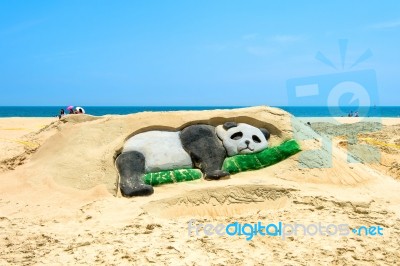 Busan, South Korea - June 1: Sand Sculptures At The Busan Sand Festival On June 1, 2015 In Busan, South Korea Stock Photo