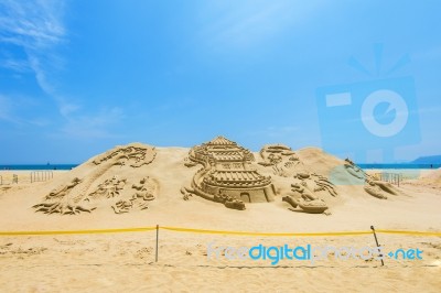 Busan, South Korea - June 1: Sand Sculptures At The Busan Sand Festival On June 1, 2015 In Busan, South Korea Stock Photo