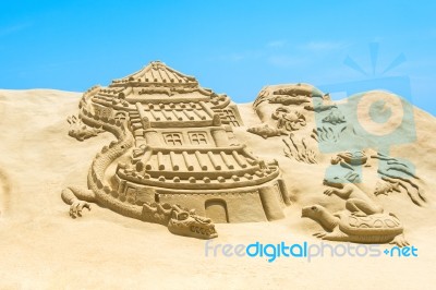 Busan, South Korea - June 1: Sand Sculptures At The Busan Sand Festival On June 1, 2015 In Busan, South Korea Stock Photo