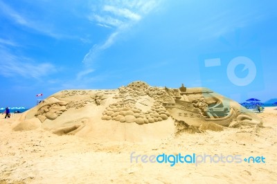 Busan, South Korea - June 1: Sand Sculptures At The Busan Sand Festival On June 1, 2015 In Busan, South Korea Stock Photo