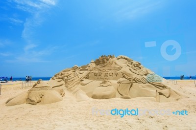 Busan, South Korea - June 1: Sand Sculptures At The Busan Sand Festival On June 1, 2015 In Busan, South Korea Stock Photo