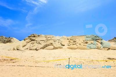 Busan, South Korea - June 1: Sand Sculptures At The Busan Sand Festival On June 1, 2015 In Busan, South Korea Stock Photo