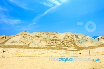 Busan, South Korea - June 1: Sand Sculptures At The Busan Sand Festival On June 1, 2015 In Busan, South Korea Stock Photo