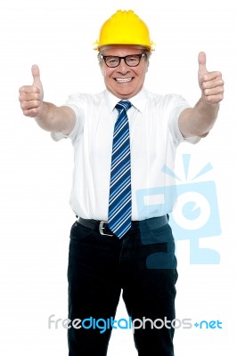 Business Architect Showing Double Thumbs Up Stock Photo