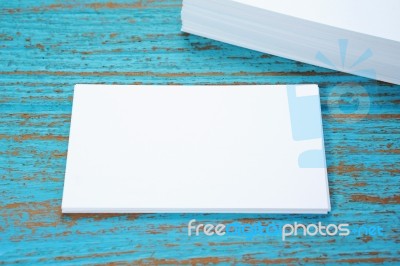 Business Card On Wood Desk Stock Photo