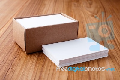 Business Card On Wood Desk Stock Photo