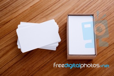 Business Card Stack With Box Stock Photo