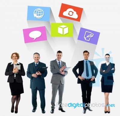 Business Collage, Latest Technology Icons Stock Photo