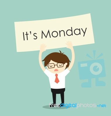 Business Concept, Business Man Feeling Tired On Monday.  Illustration Stock Image