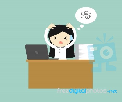 Business Concept, Business Woman Feeling Stressed And Hard Working Stock Image