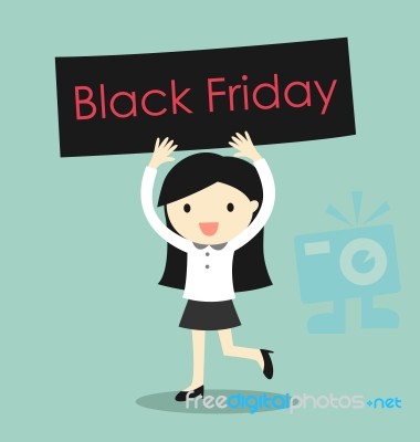 Business Concept, Business Woman Holding 'black Friday' Banner Stock Image