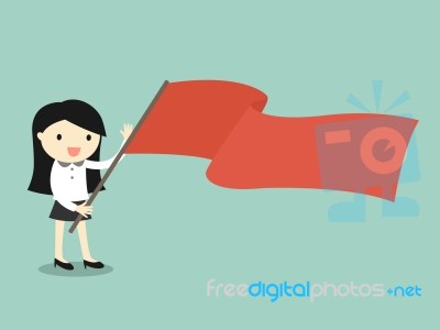 Business Concept, Business Woman Holding Red Flag Stock Image