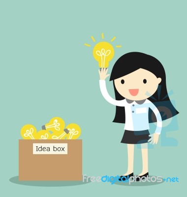 Business Concept, Business Woman Pick Some Idea From Idea Box.  Illustration Stock Image