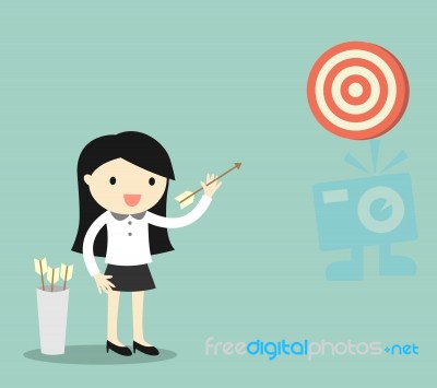 Business Concept, Business Woman Shooting The Target Stock Image