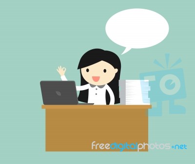 Business Concept, Business Woman Working Hard On Her Desk In Office Stock Image