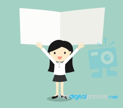 Business Concept, Business Women Holding Blank Notes With Green Background Stock Image