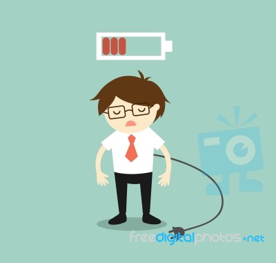 Business Concept, Businessman Feeling Tired And Low Battery Stock Image