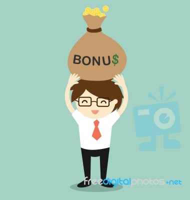 Business Concept, Businessman Holding Bonus And Feeling Happy.  Illustration Stock Image