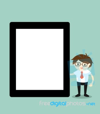 Business Concept, Businessman Holding Tablet With Blank Screen.  Illustration Stock Image