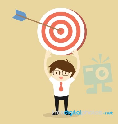 Business Concept, Businessman Holding Target With An Arrow.  Illustration Stock Image