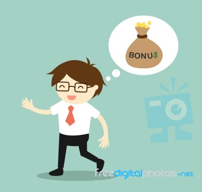 Business Concept, Businessman Thinking About Bonus And Feeling Happy Stock Image